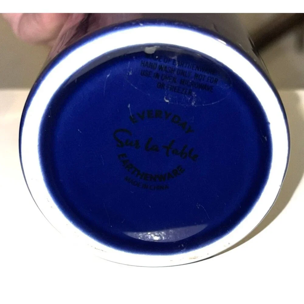 Sur La Table Everyday Blue Earthenware Oil Dispenser With Stainless Steel Spout